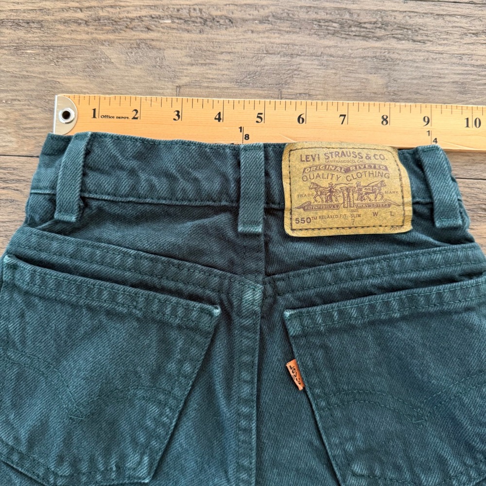 Vintage Little Levi's 550 Orange Tab Kids Jeans Forest Green Relaxed Fit 7 Slim - Picture 7 of 12